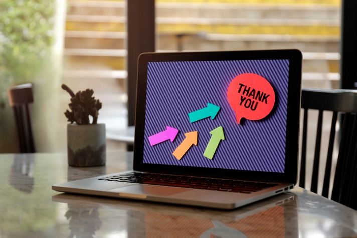 thank you email after an interview - thank you image on a laptop screen