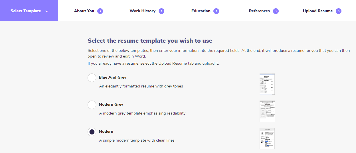 MAXConnect functions - select a resume template