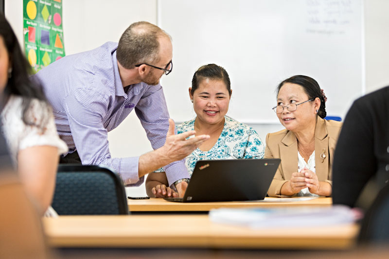 Student customer in classroom